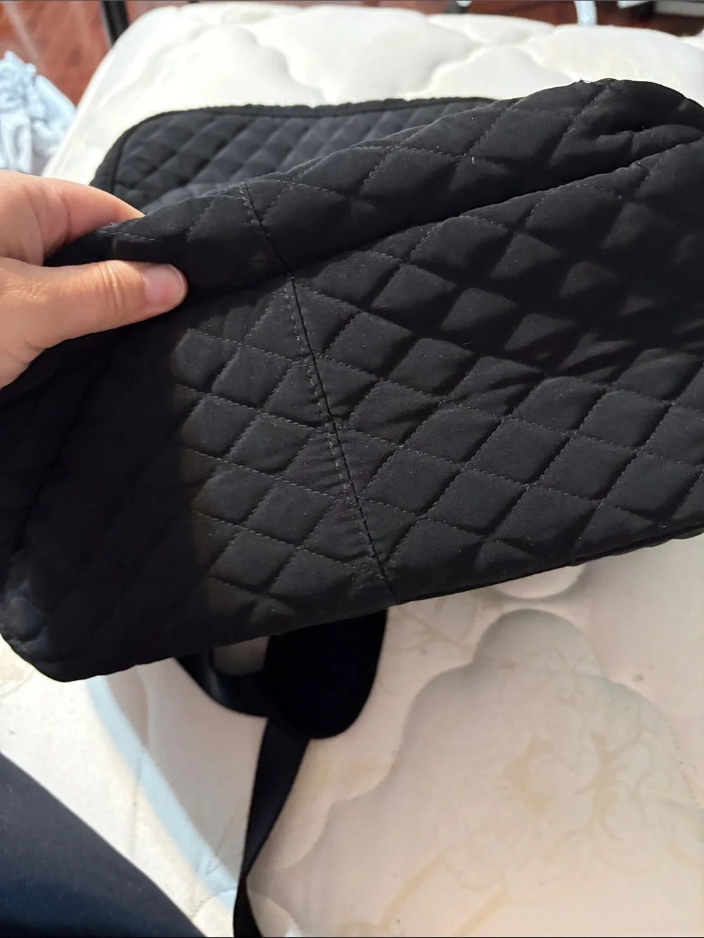 Vera Bradley Black Quilted Backpack with Polka Dot Trim